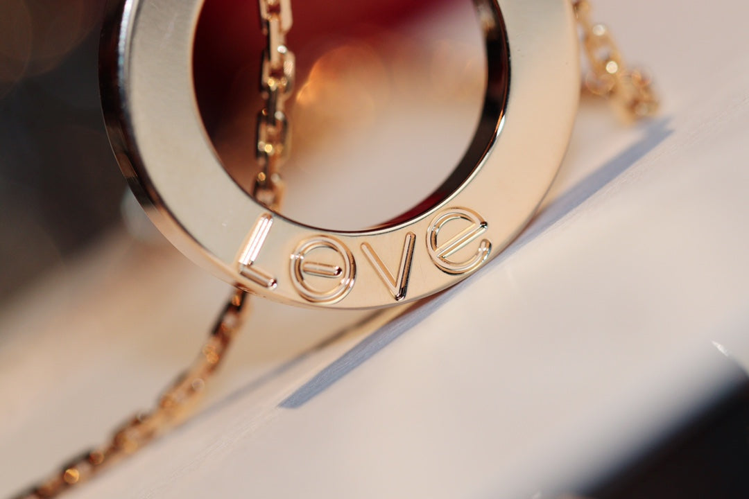 [Panda Jewelry]LOVE NECKLACE 16MM 6 DIAMONDS PINK GOLD