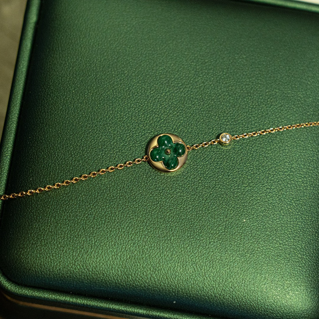 [Panda Jewelry]SUN MALACHITE 1 DIAMOND PINK GOLD BRACELET