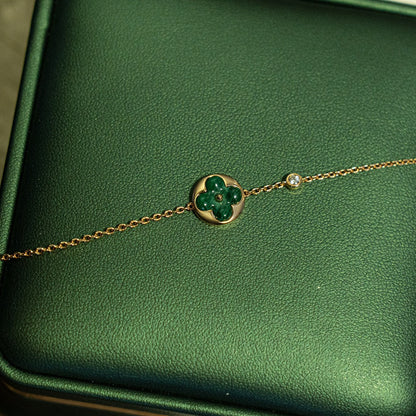 [Panda Jewelry]SUN MALACHITE 1 DIAMOND PINK GOLD BRACELET