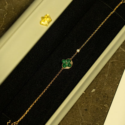 [Panda Jewelry]SUN MALACHITE 1 DIAMOND PINK GOLD BRACELET