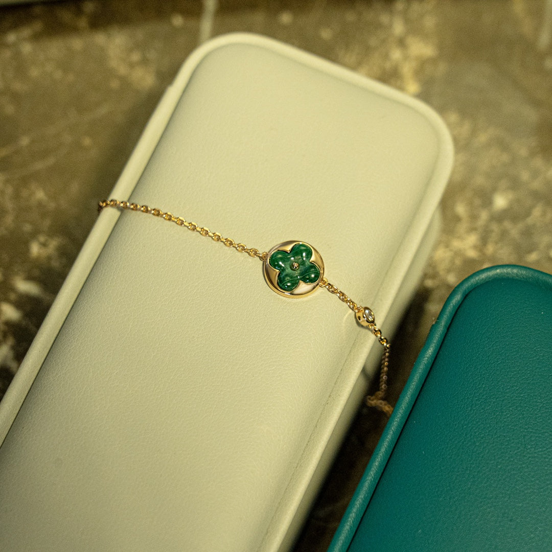 [Panda Jewelry]SUN MALACHITE 1 DIAMOND PINK GOLD BRACELET