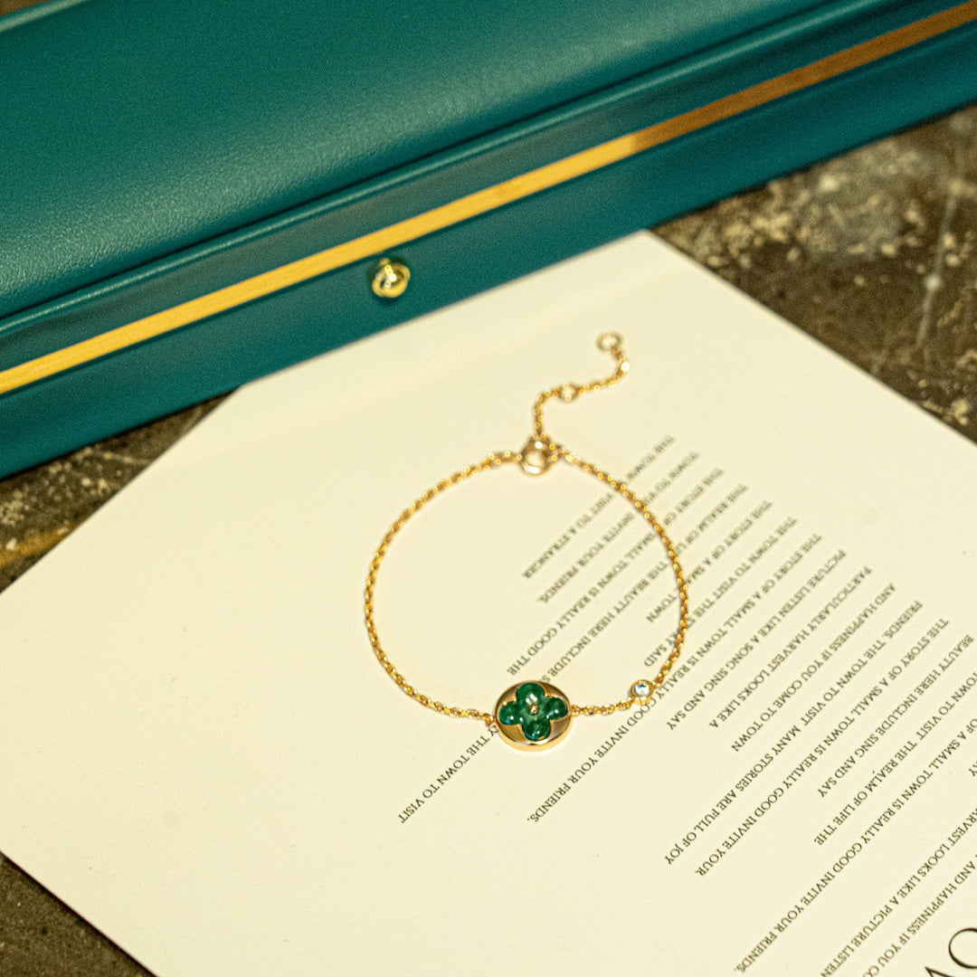 [Panda Jewelry]SUN MALACHITE 1 DIAMOND PINK GOLD BRACELET