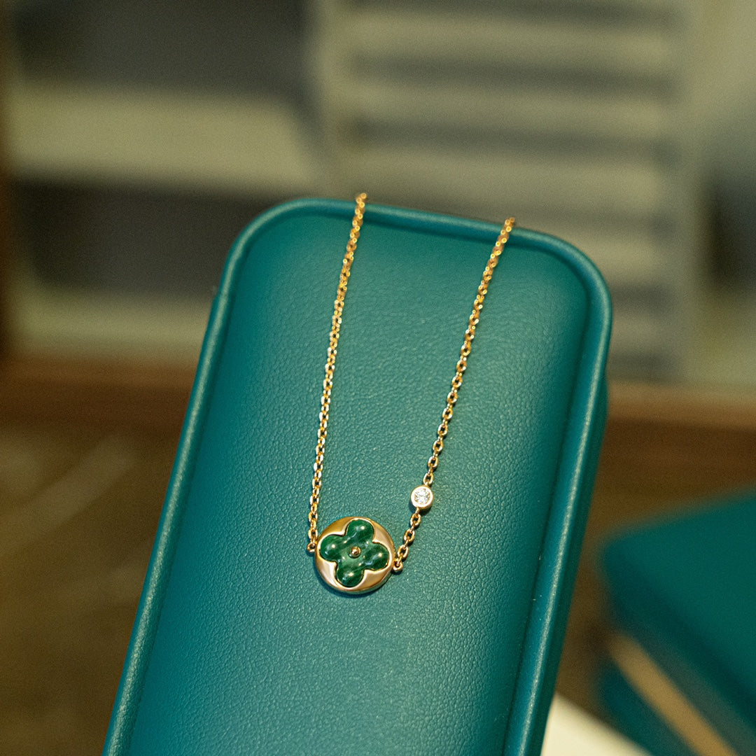 [Panda Jewelry]SUN MALACHITE 1 DIAMOND PINK GOLD BRACELET