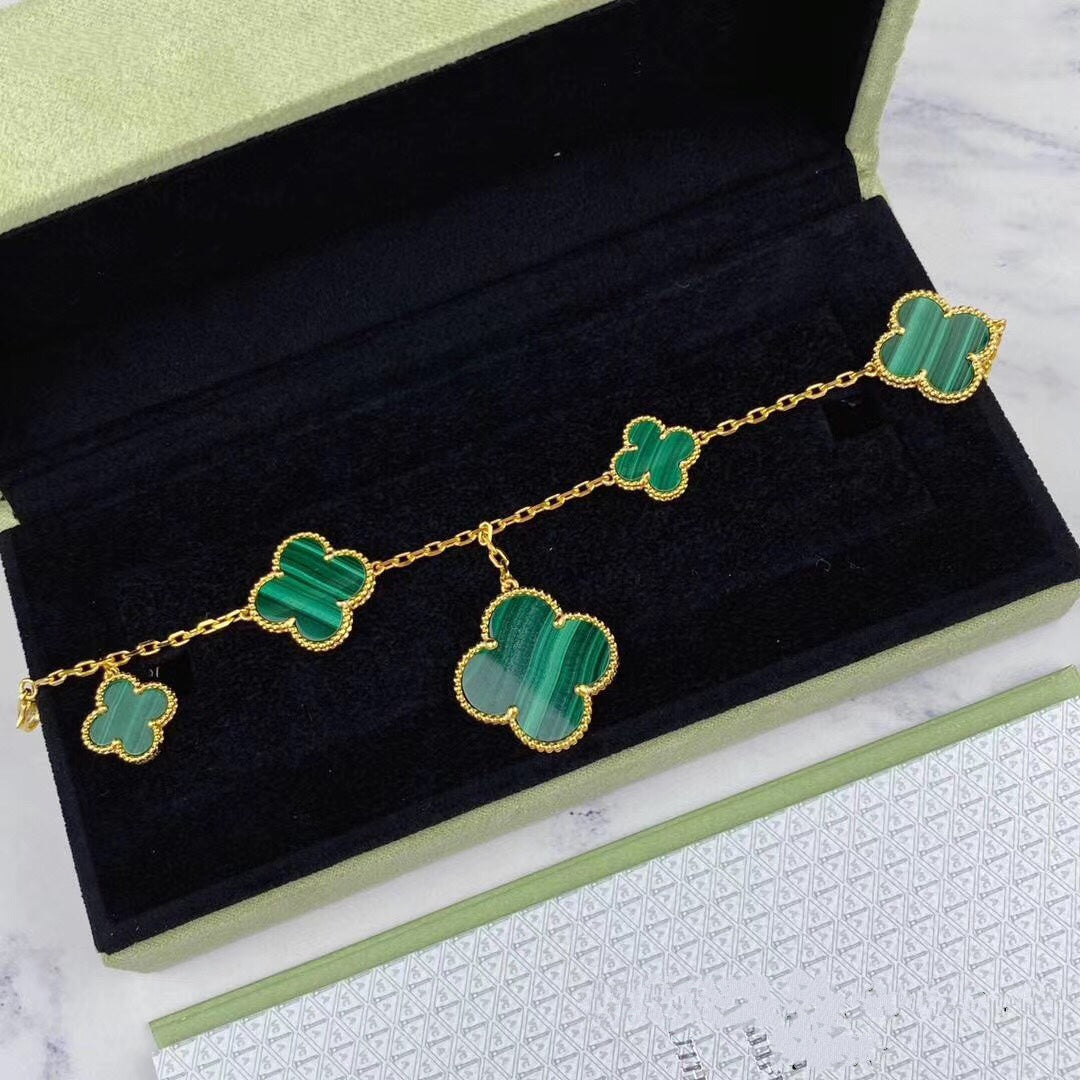 [Panda Jewelry]MAGIC CLOVER MALACHITE GOLD BRACELET 5 MOTIFS