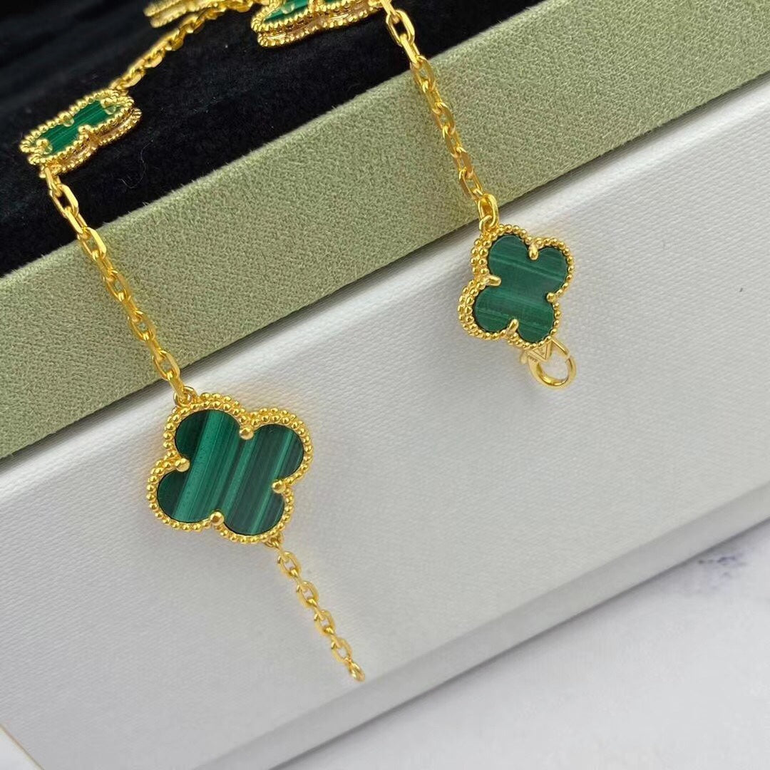 [Panda Jewelry]MAGIC CLOVER MALACHITE GOLD BRACELET 5 MOTIFS