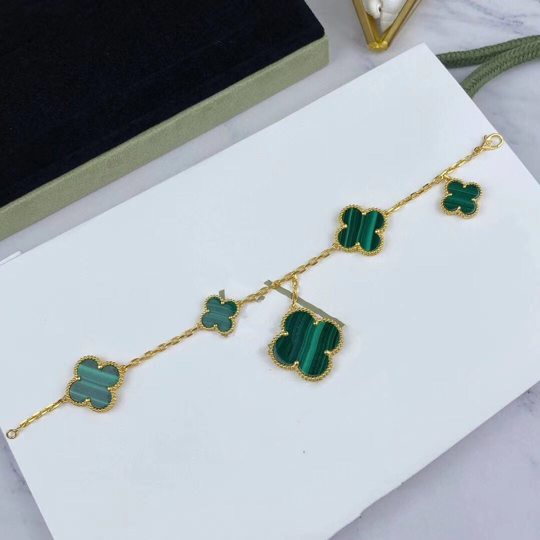 [Panda Jewelry]MAGIC CLOVER MALACHITE GOLD BRACELET 5 MOTIFS