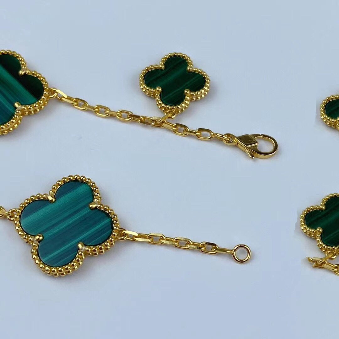 [Panda Jewelry]MAGIC CLOVER MALACHITE GOLD BRACELET 5 MOTIFS