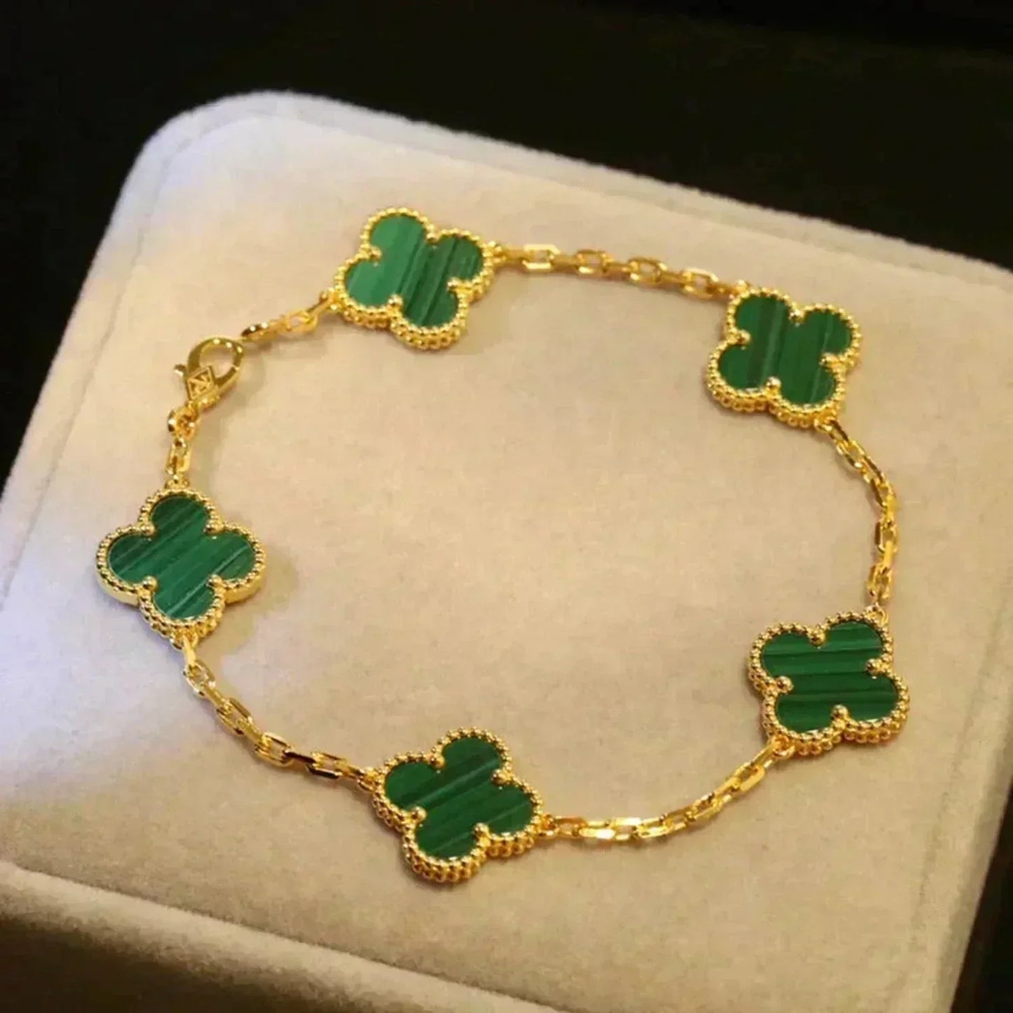 [Panda Jewelry] CLOVER 5 MOTIF MALACHITE BRACELET COLLECTION