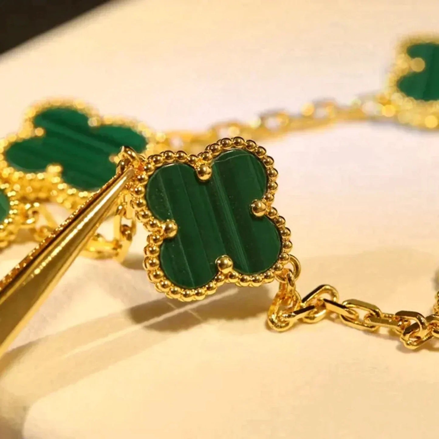 [Panda Jewelry] CLOVER 5 MOTIF MALACHITE BRACELET COLLECTION