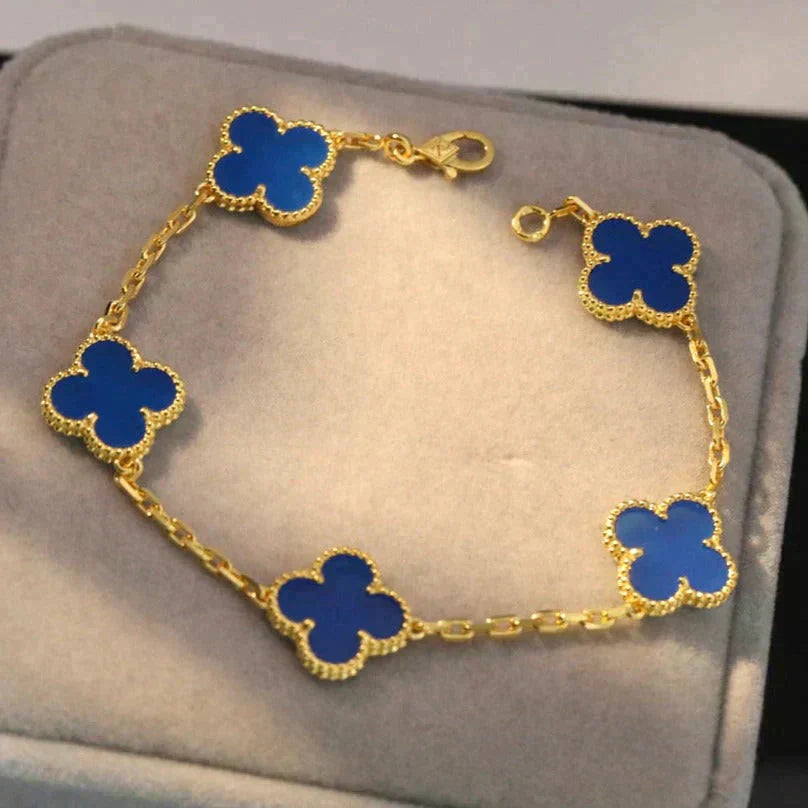 [Panda Jewelry] CLOVER 5 MOTIF BLUE AGATE BRACELET COLLECTION