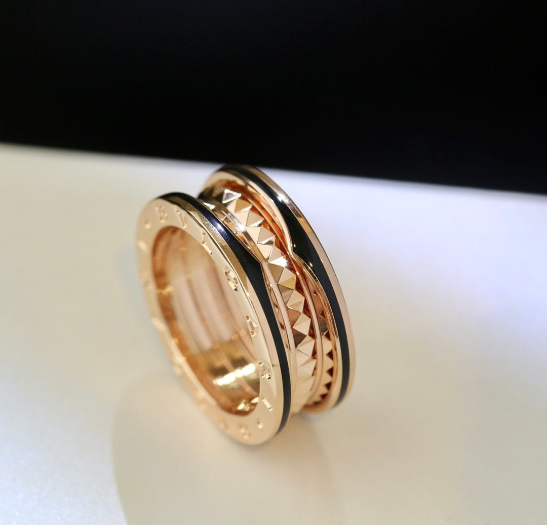 [Panda Jewelry]ZERO 1 PINK GOLD BLACK CERAMIC RING