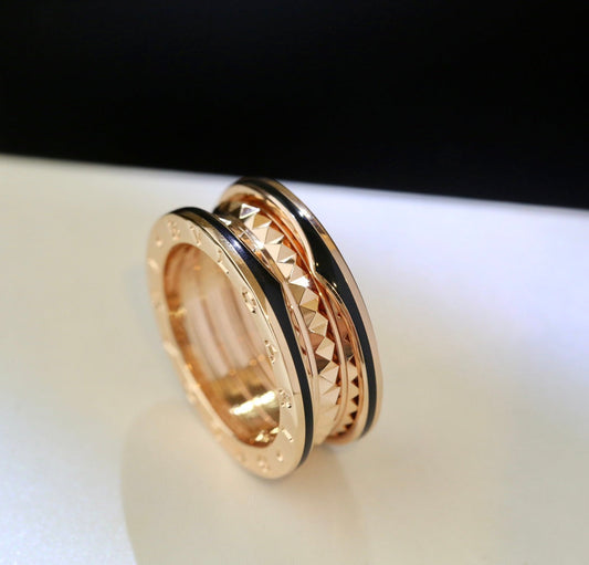 [Panda Jewelry]ZERO 1 PINK GOLD BLACK CERAMIC RING
