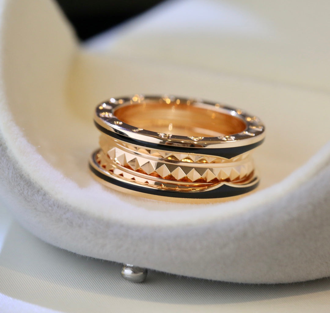 [Panda Jewelry]ZERO 1 PINK GOLD BLACK CERAMIC RING