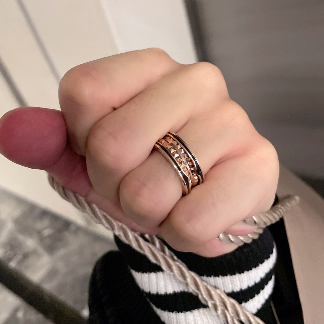 [Panda Jewelry]ZERO 1 PINK GOLD BLACK CERAMIC RING