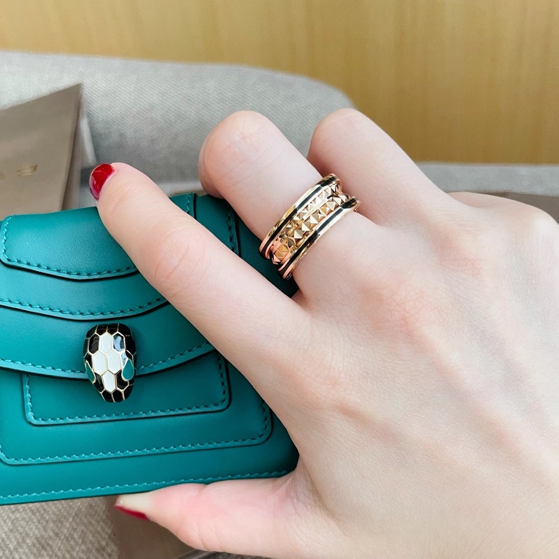 [Panda Jewelry]ZERO 1 PINK GOLD BLACK CERAMIC RING