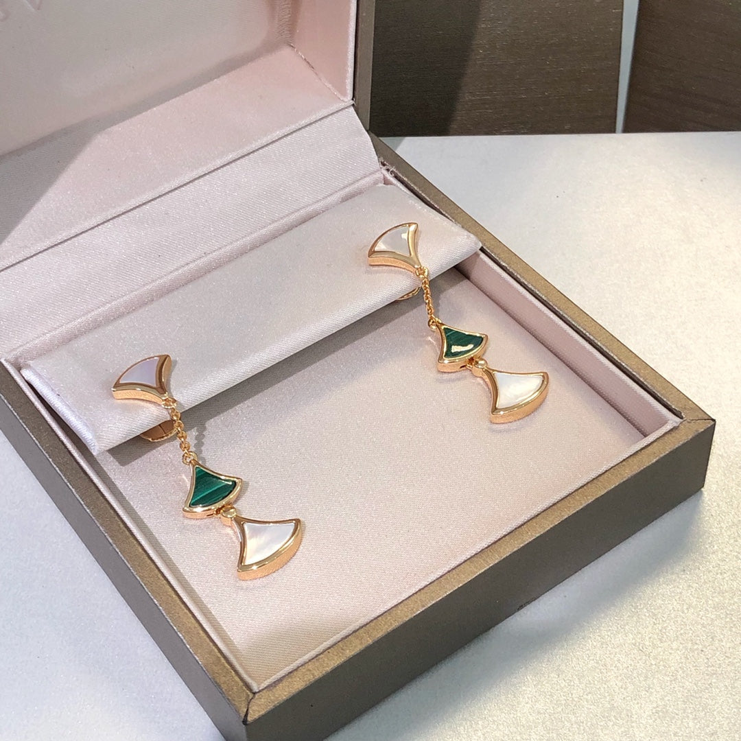 [Panda Jewelry]DREAM EARRINGS 3 MOTIFS MALACHITE MOP PINK GOLD