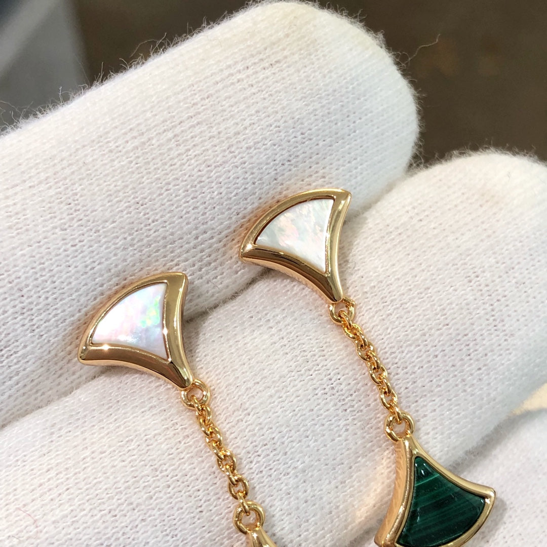 [Panda Jewelry]DREAM EARRINGS 3 MOTIFS MALACHITE MOP PINK GOLD