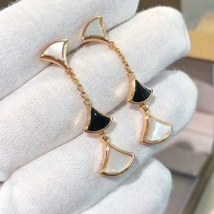 [Panda Jewelry]DREAM EARRINGS 3 MOTIFS ONYX MOP PINK GOLD