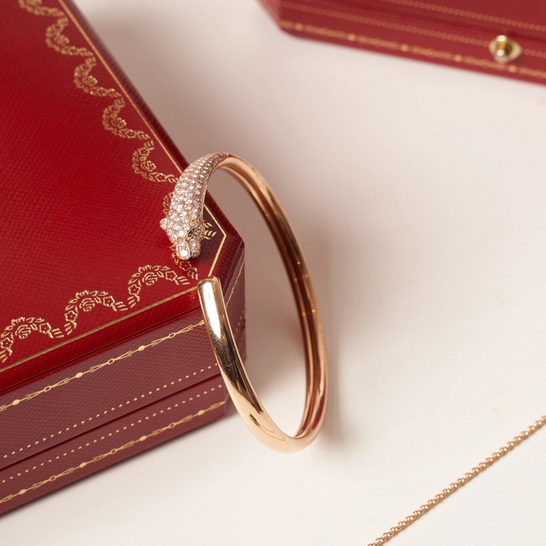 [Panda Jewelry]PANTHERE ROSE GOLD DIAMOND OPEN BRACELET
