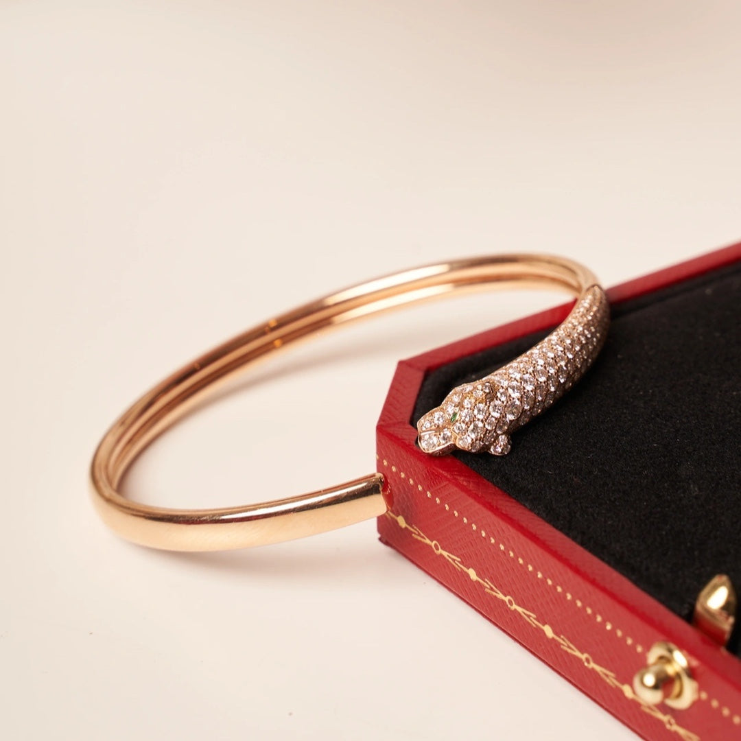 [Panda Jewelry]PANTHERE ROSE GOLD DIAMOND OPEN BRACELET
