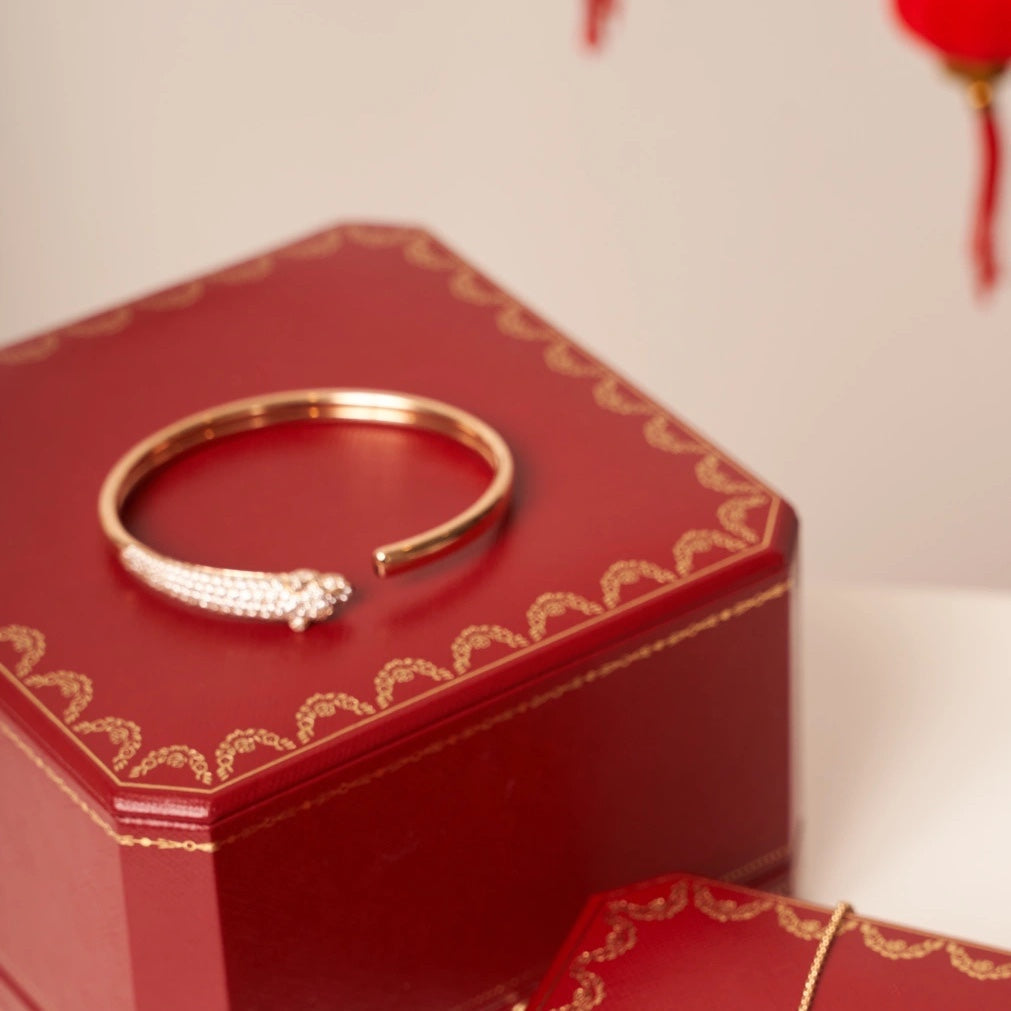 [Panda Jewelry]PANTHERE ROSE GOLD DIAMOND OPEN BRACELET