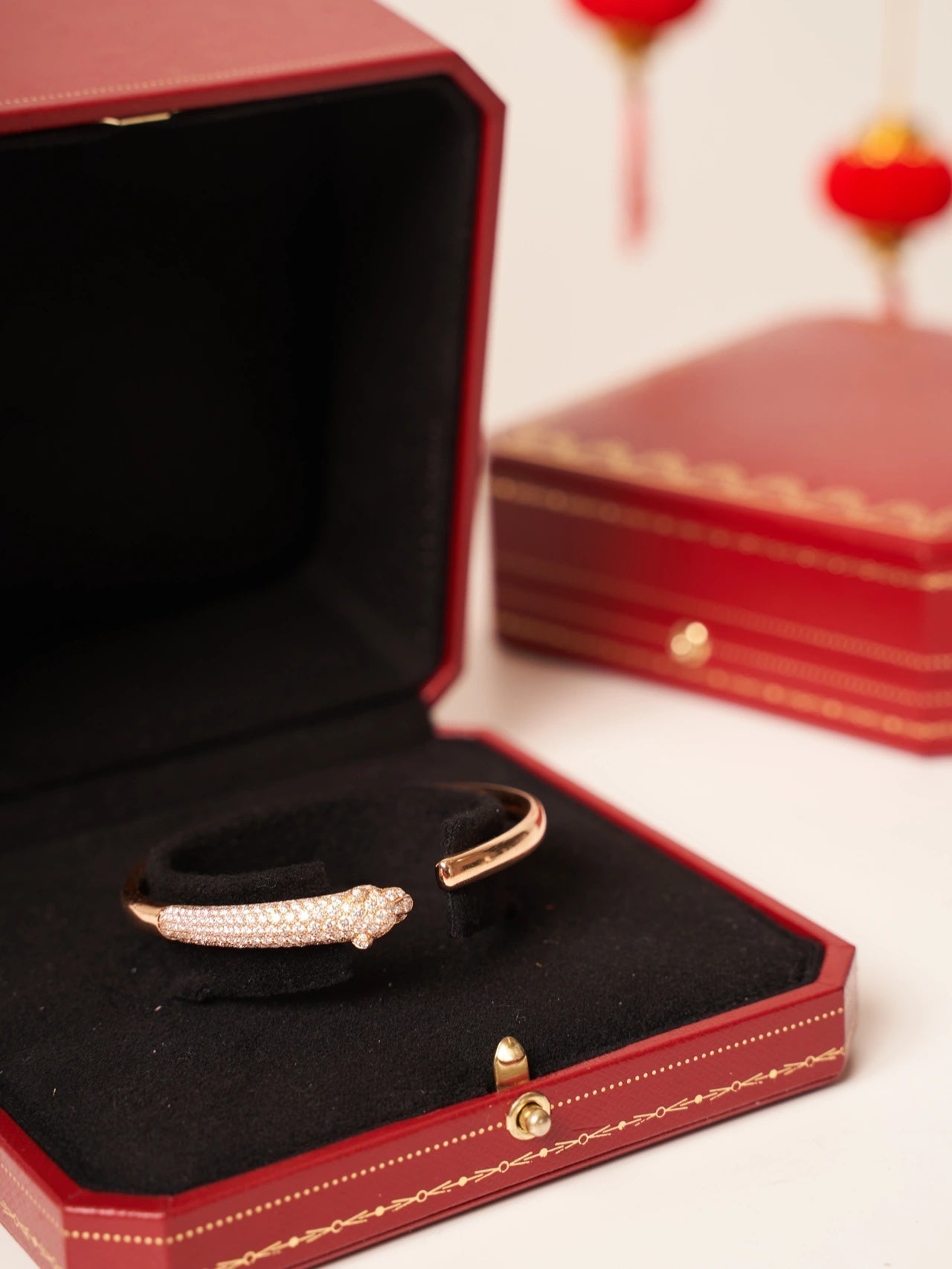 [Panda Jewelry]PANTHERE ROSE GOLD DIAMOND OPEN BRACELET