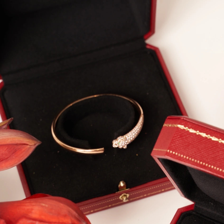 [Panda Jewelry]PANTHERE ROSE GOLD DIAMOND OPEN BRACELET