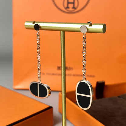 [Panda Jewelry]CHAINE VERSO BLACK CERAMIC EARRINGS