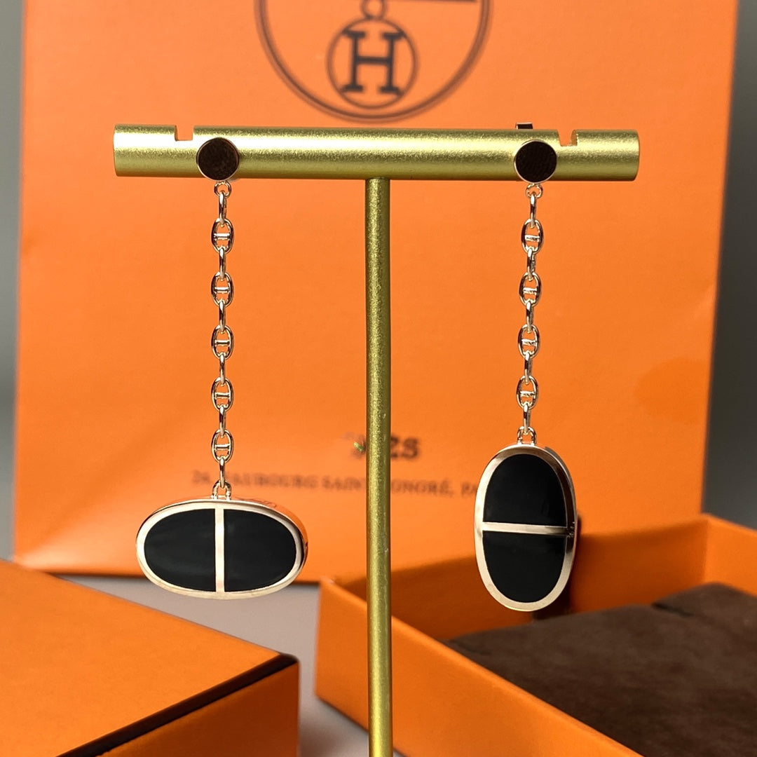 [Panda Jewelry]CHAINE VERSO BLACK CERAMIC EARRINGS