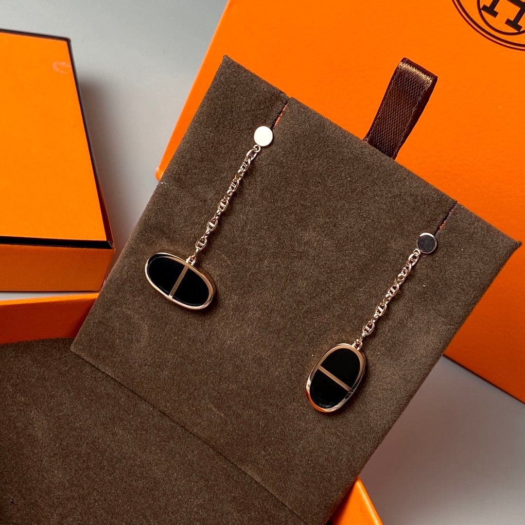 [Panda Jewelry]CHAINE VERSO BLACK CERAMIC EARRINGS