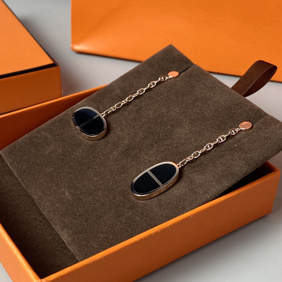 [Panda Jewelry]CHAINE VERSO BLACK CERAMIC EARRINGS