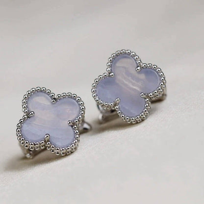[Panda Jewelry]CLOVER MEDIUM 1 MOTIFS  WHITE MOP EARRINGS SILVER