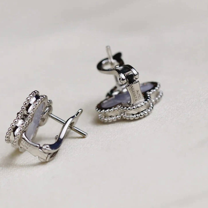 [Panda Jewelry]CLOVER MEDIUM 1 MOTIFS  WHITE MOP EARRINGS SILVER