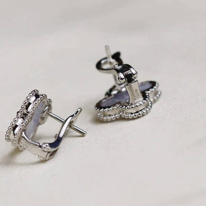 [Panda Jewelry]CLOVER MEDIUM 1 MOTIFS  WHITE MOP EARRINGS SILVER