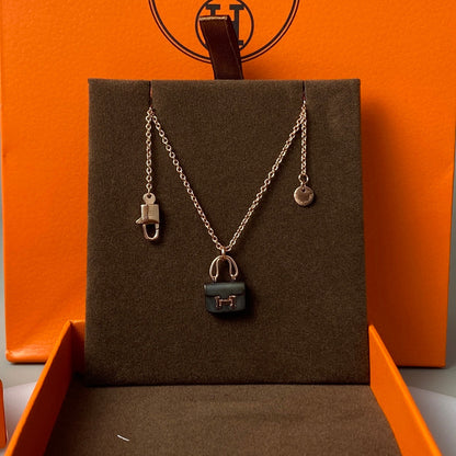 [Panda Jewelry]CONSTANCE BLACK PEDANT PINK GOLD NECKLACE