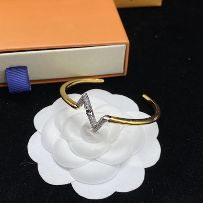 [Panda Jewelry]VOLTE UPSITE DOWN DIAMOND GOLD OPEN BRACELET