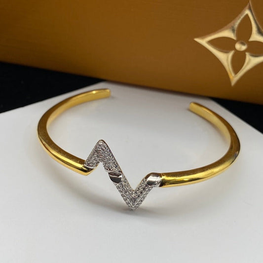 [Panda Jewelry]VOLTE UPSITE DOWN DIAMOND GOLD OPEN BRACELET