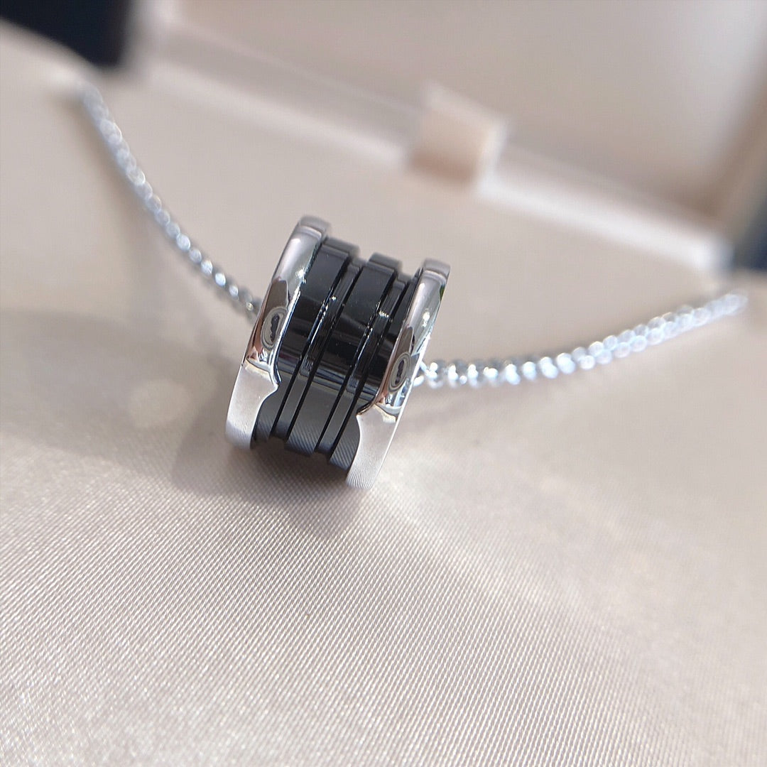 [Panda Jewelry]ZERO 1 BLACK CERAMIC SILVER NECKLACE