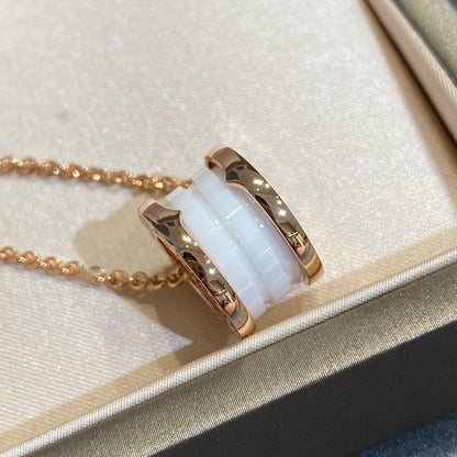 [Panda Jewelry]ZERO 1 WHITE CERAMIC PINK GOLD NECKLACE