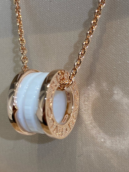 [Panda Jewelry]ZERO 1 WHITE CERAMIC PINK GOLD NECKLACE