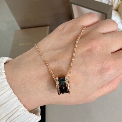 [Panda Jewelry]ZERO 1 BLACK CERAMIC PINK GOLD NECKLACE