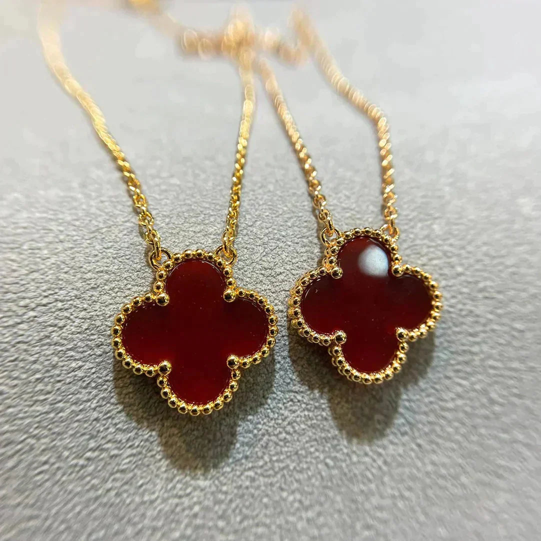 [Panda Jewelry]CLOVER 15MM CARNELIAN SINGLE FLOWER NECKLACE