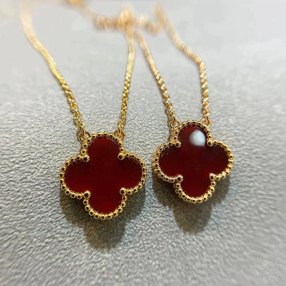 [Panda Jewelry]CLOVER 15MM CARNELIAN SINGLE FLOWER NECKLACE