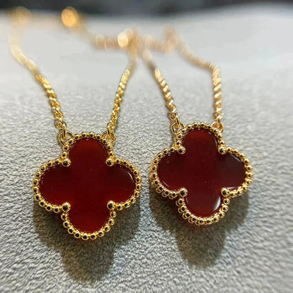 [Panda Jewelry]CLOVER 15MM CARNELIAN SINGLE FLOWER NECKLACE