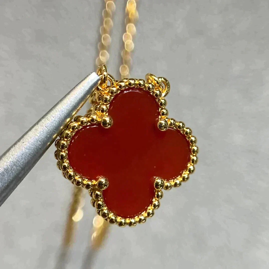 [Panda Jewelry]CLOVER 15MM CARNELIAN SINGLE FLOWER NECKLACE