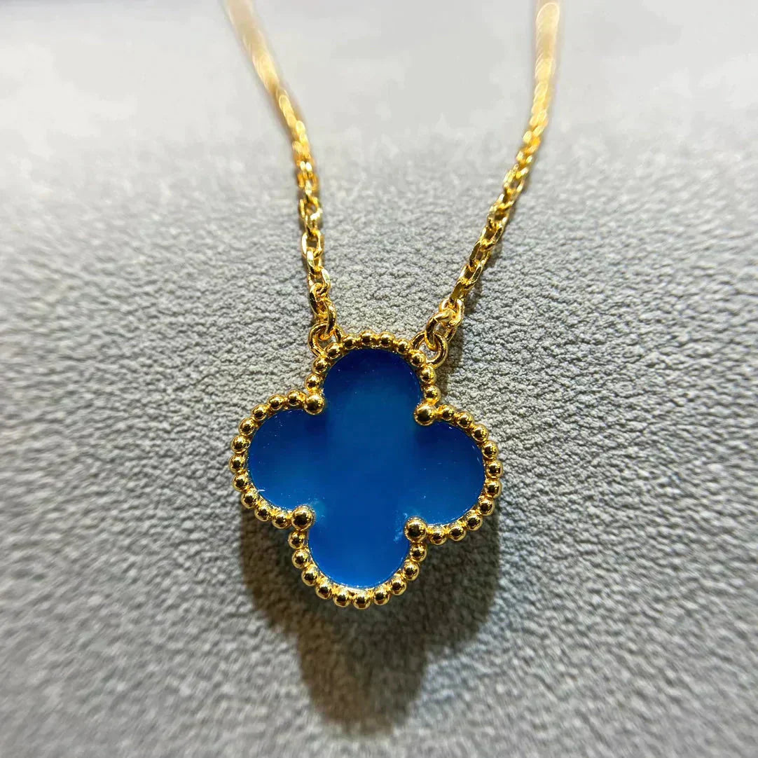 [Panda Jewelry]CLOVER 15MM BLUE AGATE NECKLACE