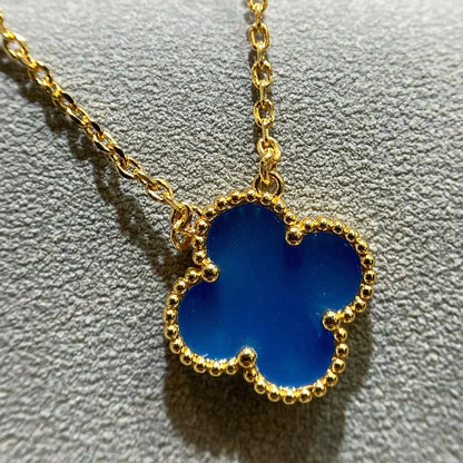 [Panda Jewelry]CLOVER 15MM BLUE AGATE NECKLACE