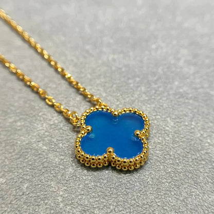 [Panda Jewelry]CLOVER 15MM BLUE AGATE NECKLACE