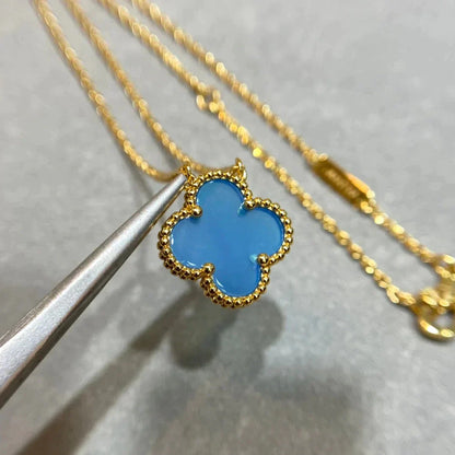[Panda Jewelry]CLOVER 15MM BLUE AGATE NECKLACE