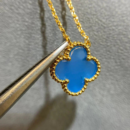 [Panda Jewelry]CLOVER 15MM BLUE AGATE NECKLACE
